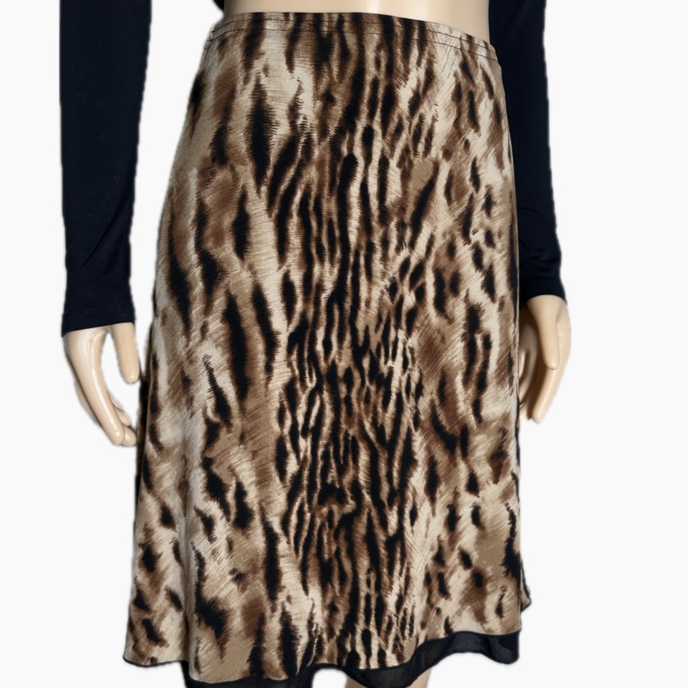 Leopard Print Midi Skirt with Sheer Hem